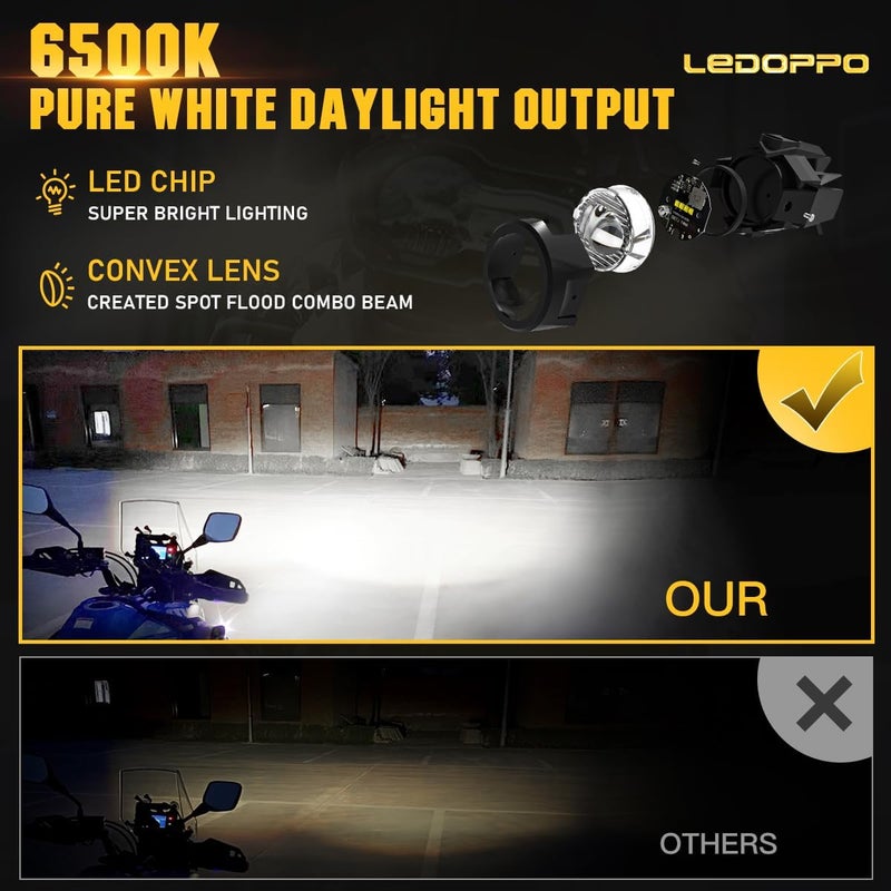 LEDOPPO Motorcycle Auxiliary Lights Kit LED Spot Driving Fog Lights White with Switch Wiring Harness Clamp Mount Brackets Kit for R1200GS K1600 ADV Adventure Touring Motorcycle E-Bike - Image 2